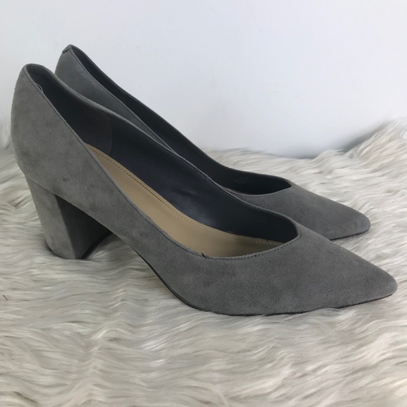 grey suede chunky heels